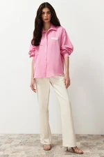 Trendyol Pink Balloon Sleeve Label Detailed Oversize Wide Fit Woven Shirt