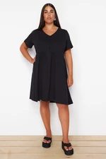 Trendyol Curve Black More Sustainable Gathered Detail Mini 100% Cotton Knit Dress