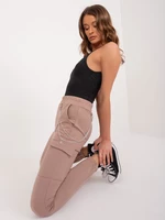 Women's dark beige sweatpants with cuffs