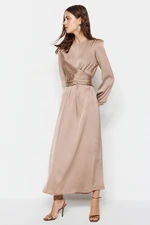 Trendyol Stone Cross Tie Detailed Satin Evening Dress