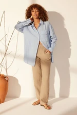 Trendyol Blue 100% Linen Oversize Shirt