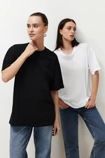 Trendyol Black and White 2-Pack 100% Cotton Oversize/Wide Fit Crew Neck Knitted T-Shirt