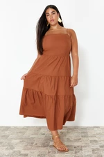 Trendyol Curve Brown Relaxed Woven Plus Size Dress