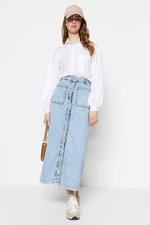 Trendyol Light Blue Double Pocket High Waist Denim Jeans Skirt