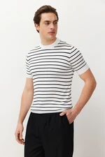 Trendyol White Slim-Tight Fit Cotton Crew Neck Striped Knitwear T-Shirt