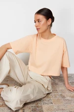 Trendyol Premium Peach 100% Cotton Basic Crop Knitted T-Shirt