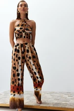 Trendyol Leopard Patterned Woven 100% Cotton Blouse Trouser Set