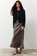 Trendyol Brown Leopard Patterned Satin Woven Skirt