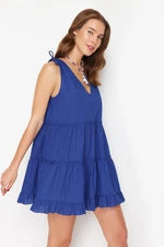 Trendyol Saks Wide Fit Mini Woven Ruffle 100% Cotton Beach Dress