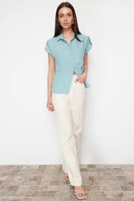 Trendyol Light Green Linen Look Short Sleeve Basic Woven Shirt