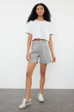 Trendyol Gray 100% Tencel™ Pleated Denim Shorts & Bermuda
