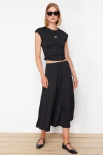 Trendyol Black Gather Detailed Crop Normal Waist Knitted Bottom-Top Set