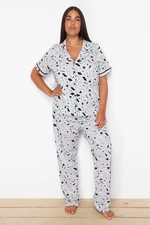 Trendyol Curve Gray Shirt Collar Knitted Pajama Set