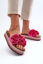 Women's platform slippers decorated with flowers Fuchsia Nodina