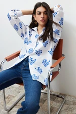 Trendyol Ecru Floral Print Oversize/Creature Woven Shirt