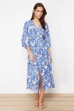 Trendyol Saks Floral Print A-line Double-breasted Collar Midi Woven Dress