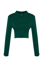 Trendyol Emerald Green Crop Zip Pletený svetr