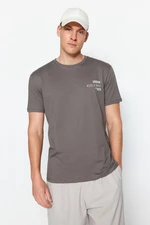 Trendyol Anthracite Regular Cut 100% Cotton Minimal Text Printed T-Shirt