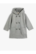 Koton Hooded Coat Button Closure Pocket Detailed