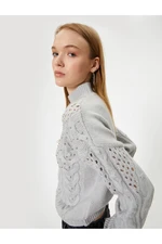 Koton Openwork Knitwear Sweater Beaded High Collar