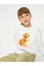 Koton Long Sleeve Crew Neck Cat Printed Sweatshirt