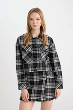 DEFACTO Coool Oversize Wide Fit Crop Pocket Thick Flannel Long Sleeve Jacket Shirt