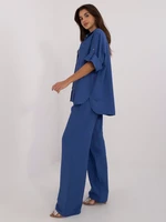 Dark blue canvas summer set with wide trousers