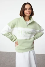 Trendyol Mint Basic Printed Thick Inside Fleece Knitted Sweatshirt