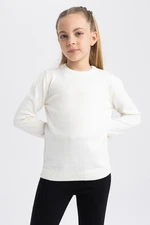 DEFACTO Girl White Crew Neck School Sweater