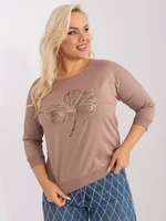 Navy beige women's plus size blouse with 3/4 sleeves