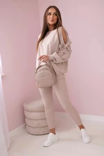 Set of sweatshirts with bow on sleeves and leggings beige