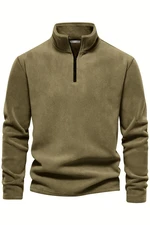 49143 Dewberry Half Zipper Stand Collar Mens Fleece-DARK BEIGE