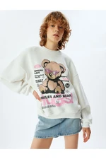 Koton Oversize Sweatshirt Bear Themed Back Printed Crew Neck Raised