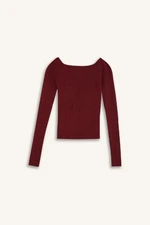 DEFACTO Fitted Open Shoulder Basic Plain Burgundy Knitwear Sweater