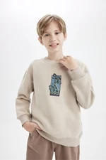 DEFACTO Boy Oversize Wide Pattern Crew Neck Printed Sweatshirt