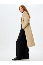 Koton Long Cashmere Coat Thick Knitted Double Breasted Buttoned Pocket