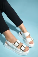 LuviShoes SLOPE White Double-Strapped Women&#39;s Flat Sandals