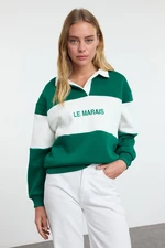 Trendyol Emerald Green Thick Fleece Regular/Normal Pattern Embroidered Polo Neck Knitted Sweatshirt