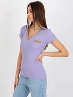 Light purple ribbed blouse with short sleeves