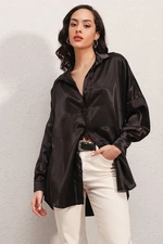 Bigdart 3985 Oversize Satin Shirt - Black