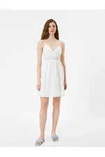 Koton Mini Strap Dress Sweetheart Neck Cotton Embroidery Detailed