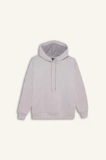 DEFACTO Relax Fit Hooded Kangaroo Pocket Thick Casual Basic Plain Gray Sweatshirt