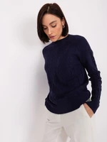 Navy blue sweater with cables, loose fit