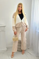 Ribbed velour set sweatshirt + trousers beige