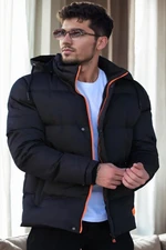 23453 Dewberry Removable Hood Faux Fur Lined Slim fit Jacket-BLACK