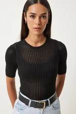 Happiness İstanbul Women's Black Lightly Transparent Knitted Blouse