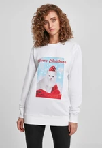 Ladies Merry Christmas Cat Crewneck White