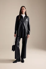 DEFACTO Straight Fit Faux Leather Trousers