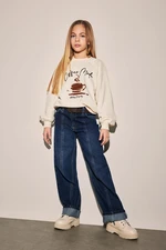 DEFACTO Girl Wide Leg Folded Leg Jean Trousers