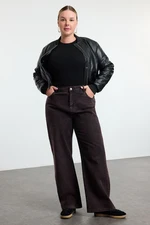 Trendyol Curve Claret Red High Waist Wide Leg Plus Size Jeans